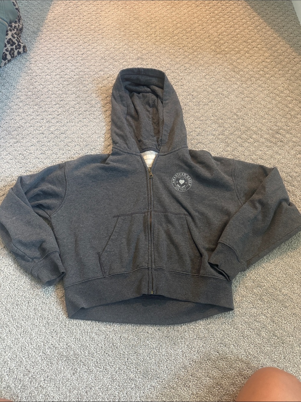 American Eagle Dark Gray Zip-Up Hoodie with Heart Logo